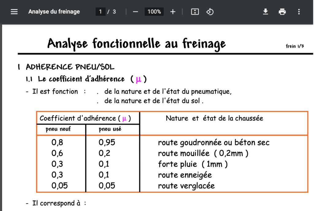 Analyse du freinage